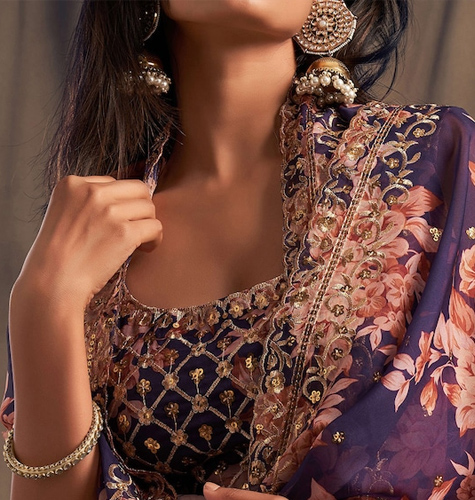 Purple & Pink Embroidered Sequinned Shibori Semi-Stitched Lehenga & Unstitched Blouse With Dupatta